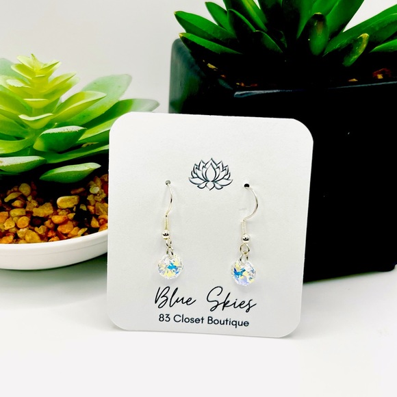 Clear AB Swarovski Crystal Silver Earrings - Picture 1 of 6
